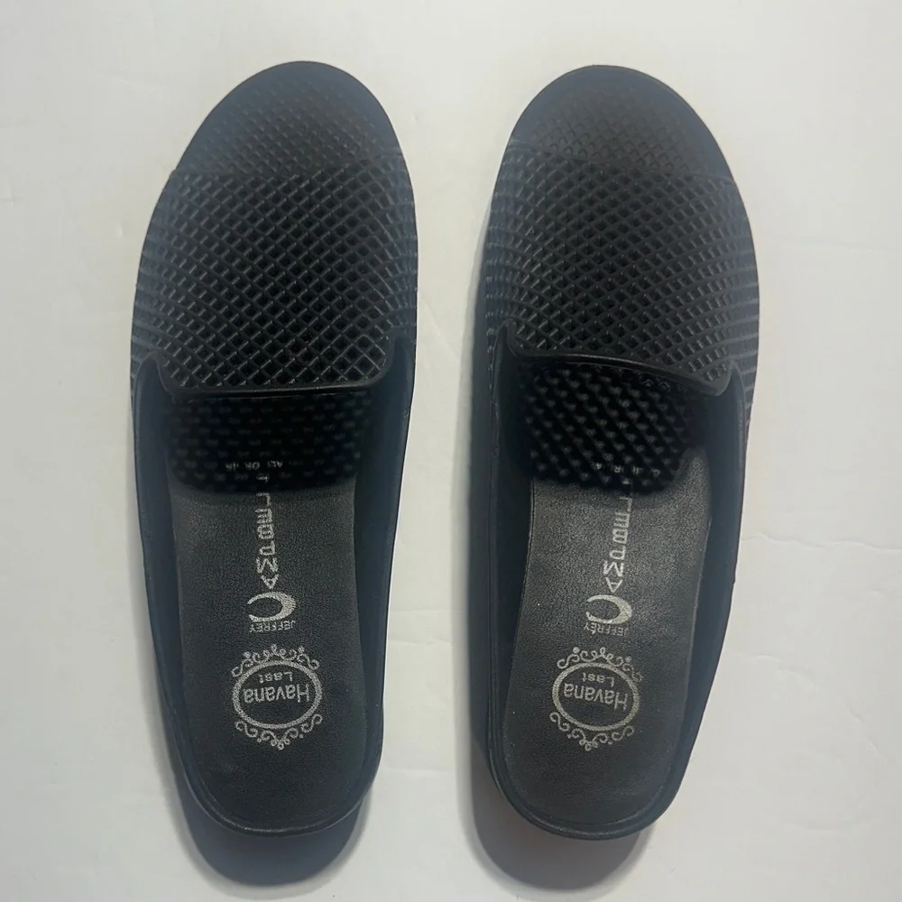 Jeffrey Campbell Havana Last Black rubber fishnet wedge Sandals slip ons size 7